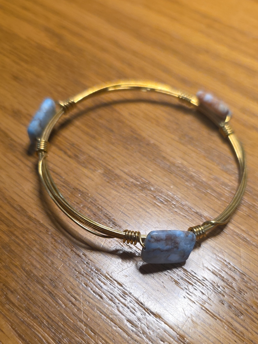 Handmade Wire Bangle with Stone Bead Accent